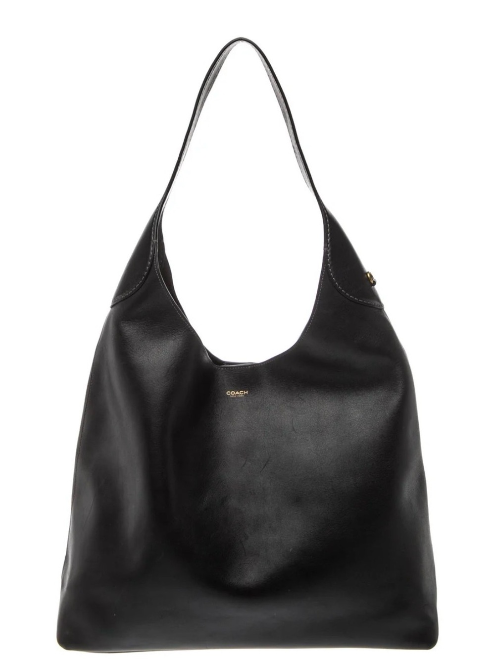 Coach Black Leather Hobo Shoulder Bag with Gold Logo Accent